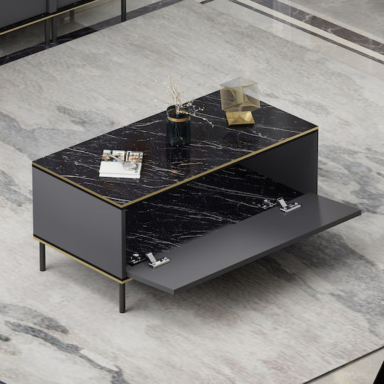 Правоъгълно Централно Кафе Масичка Imaj Marble Effect Черно-антрацит М90xШ45xВ40см
