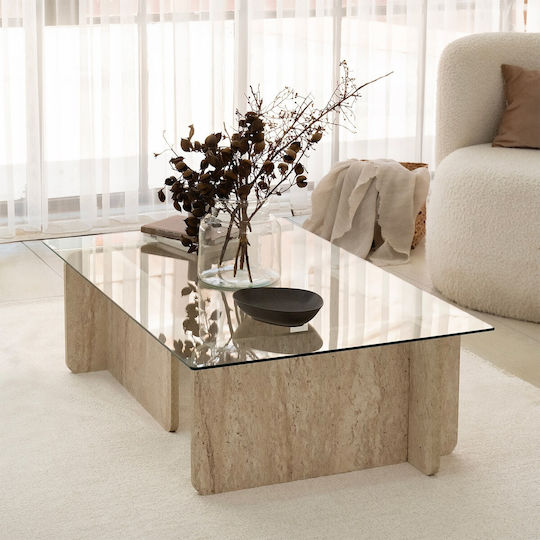 Hanah Home Rechteckiger Zentraler Kaffeetisch Escape Glas Beige M105xL65xH30cm