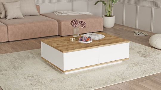 Rectangular Central Coffee Table Wooden Pine White M90xW60xH28.6cm