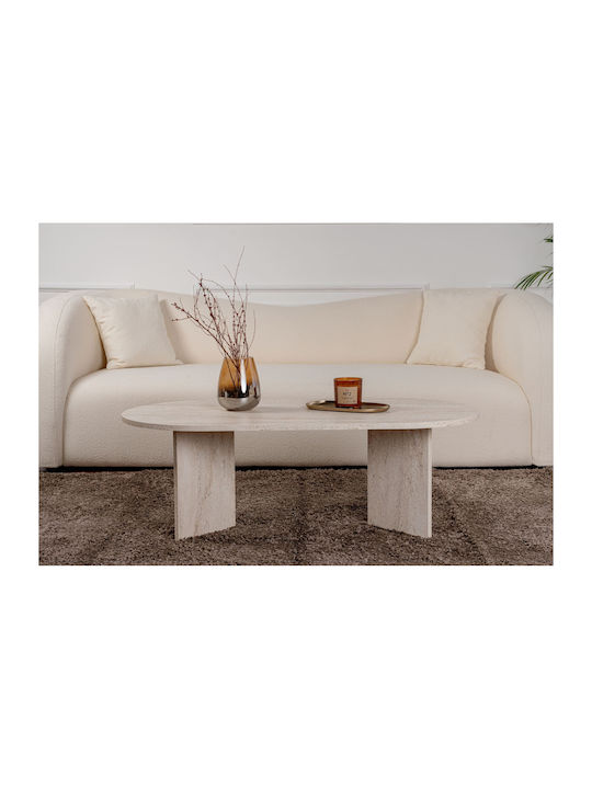Oval Central Coffee Table Sable Wooden Travertine Beige W119xL60xH39.8cm