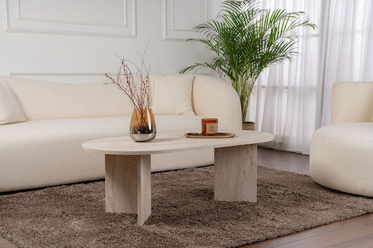 Овална Централна Кафе Маса Sable Дървена Travertine Бежова Ш119xД60xВ39.8см