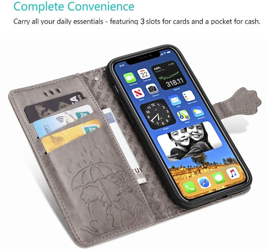 Калъф Портмоне iPhone 12 Mini 5.4 Котка Куче Розов
