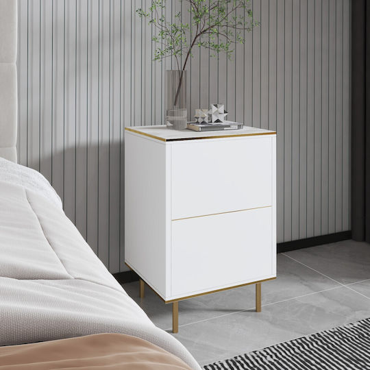 Imaj Wooden Bedside Table White 40x35x60cm