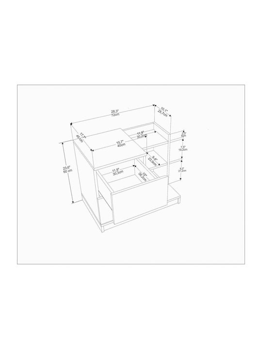 Bedside Table Rena Wooden Brown 72x45x60cm