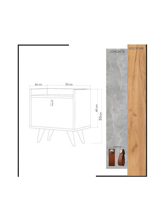Bedside Table Paju Wooden Beige 55x50x55cm