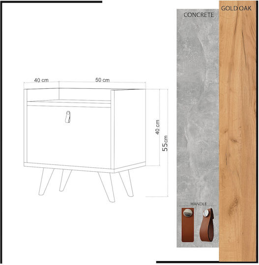 Bedside Table Paju Wooden Beige 55x50x55cm