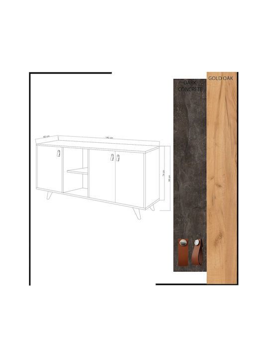 Μπουφές Planky Oak-dark Grey 140x40x86cm