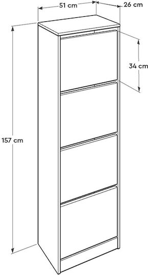 Dulap Pentru Pantofi Din Lemn Alb cu Rafturi Rabatabile L51xA26xÎ157cm