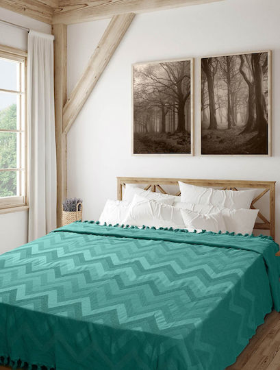 Madi Golwe Pique Blanket Queen with Fringes 220x240cm Petrol Blue
