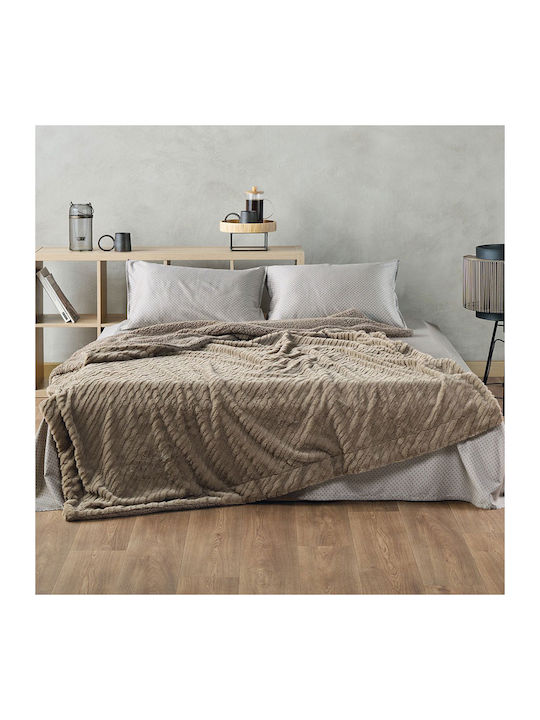 Kentia Libeth Furry Half-Double Blanket Set 180x230cm Taupe