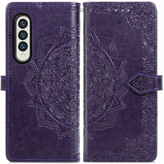 Mandala Flower Embossed Портмоне Изкуствена кожа Лилав (Galaxy Z Fold 3)