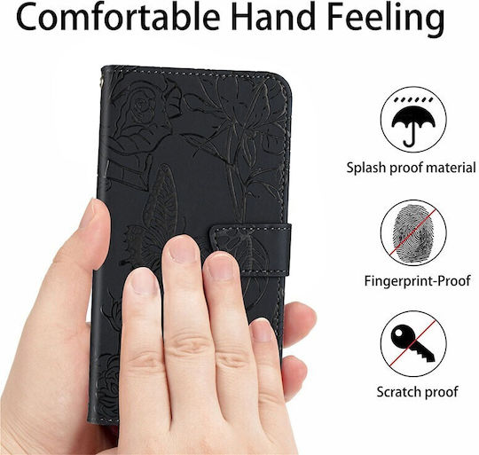 Skin Feel Butterfly Peony Wallet Synthetic Leather Black (Vivo V21 5G)