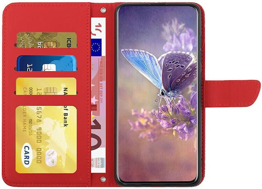 Skin Feel Butterfly Peony Wallet Synthetic Leather Red (Vivo V21 5G)