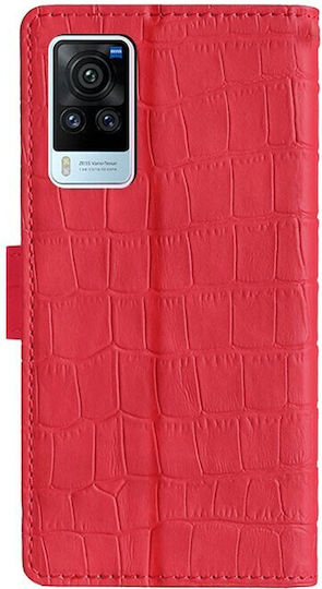 Skin Feel Crocodile Texture Magnetic Book Synthetic Leather Red (Vivo X60 Pro 5G)