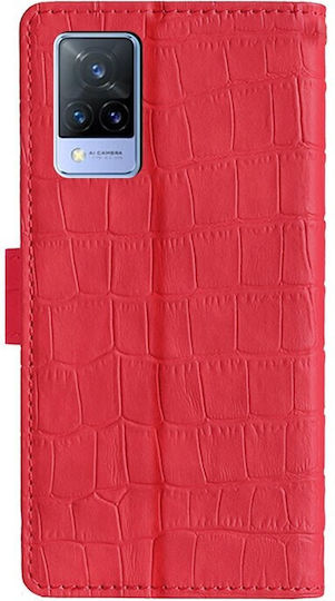 Skin Feel Crocodile Brieftasche Synthetisches Leder Rot (Vivo V21 5G)