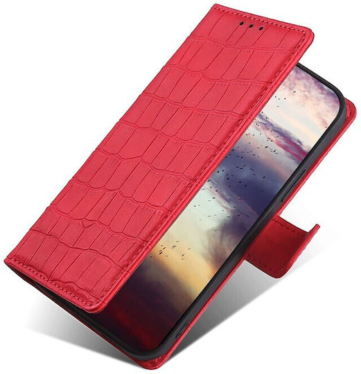 Skin Feel Crocodile Brieftasche Synthetisches Leder Rot (Vivo V21 5G)
