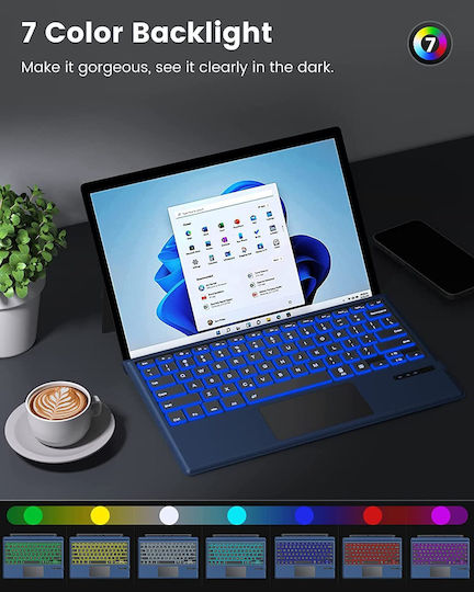 Microsoft Surface Pro 7 Pro 7 Plus Pro 6 Pro 4 Pro 3 Pro Fără fir Bluetooth Tastatură cu touchpad pentru Tabletă Engleză Internațională Albastru