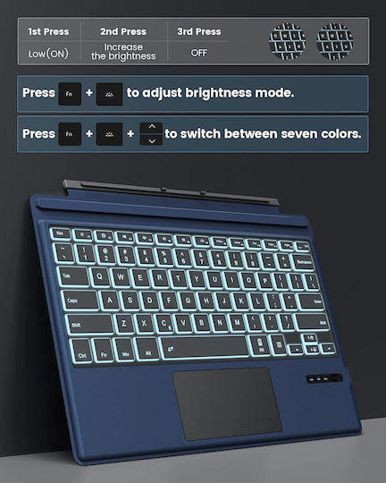 Microsoft Surface Pro 7 Pro 7 Plus Pro 6 Pro 4 Pro 3 Pro Fără fir Bluetooth Tastatură cu touchpad pentru Tabletă Engleză Internațională Albastru