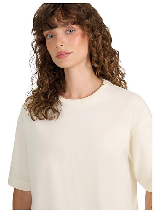 Damen Bluse Baumwolle Kurzärmelig Ecru