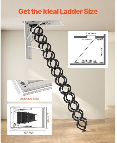 Vevor Steel Attic Ladder Ceiling-mounted Attic Stairs 10.5 11 Ft Ceilings