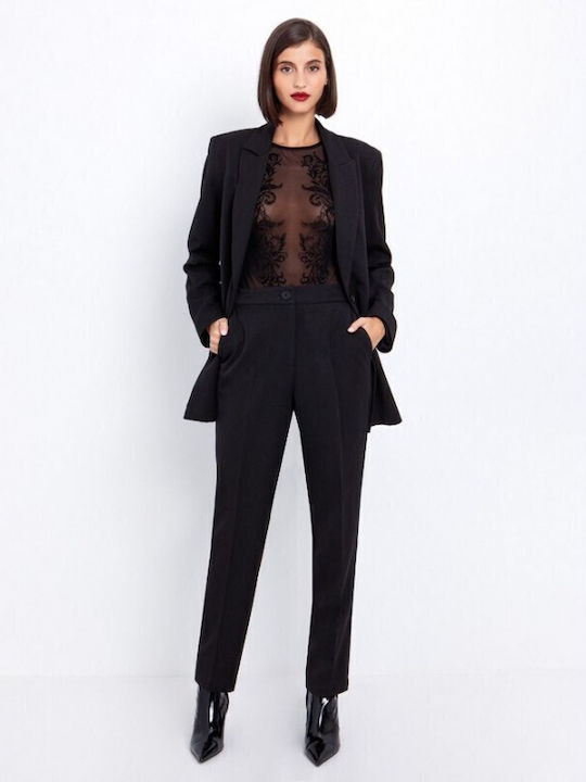 Damen Stoff Hose in Geradem Schnitt Black