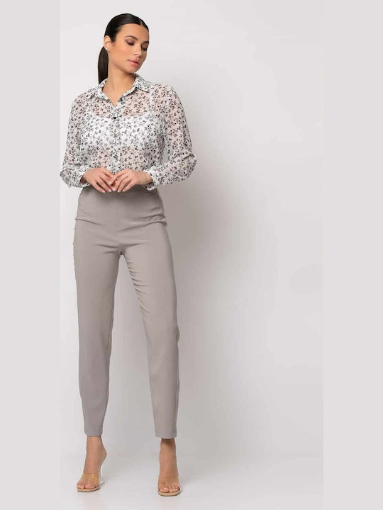Damen Hoch tailliert Stoff Hose Gray