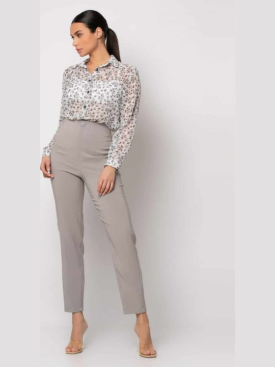 Damen Hoch tailliert Stoff Hose Gray