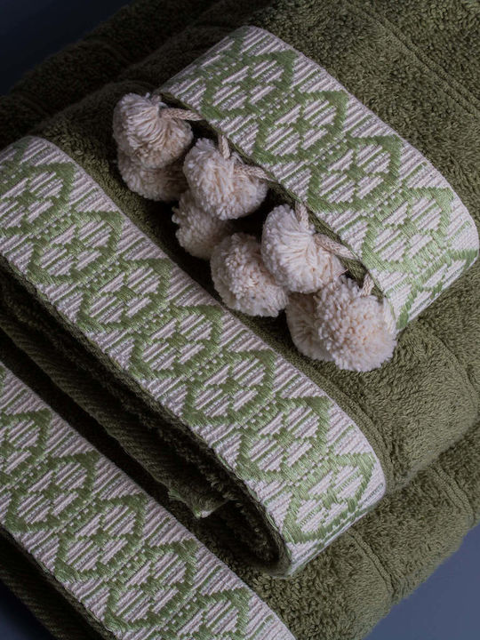 White Fabric Hand Towel Moss Green Weight 600gsm