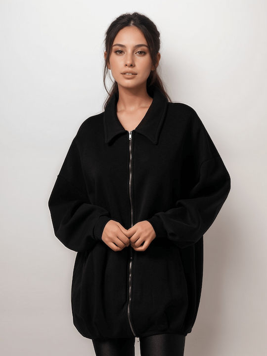 Long Women's Sweatshirt Jacket Black