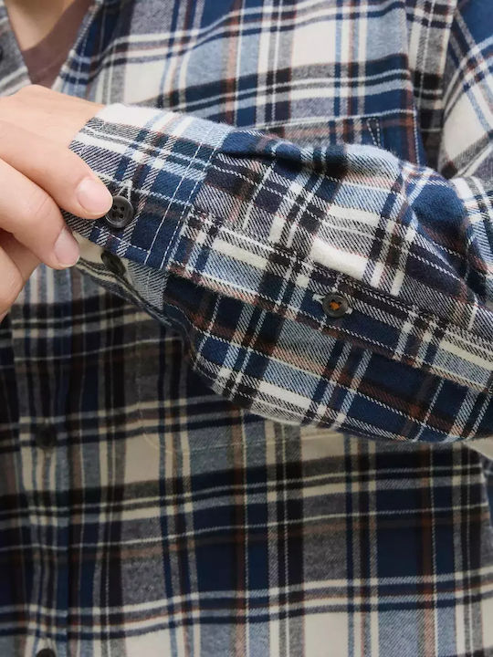 Long Sleeve Flannel Checked Blue Shirt