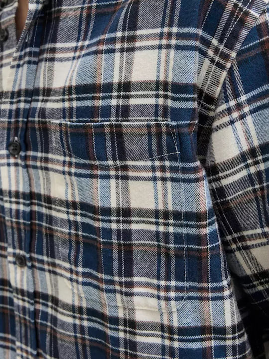 Long Sleeve Flannel Checked Blue Shirt