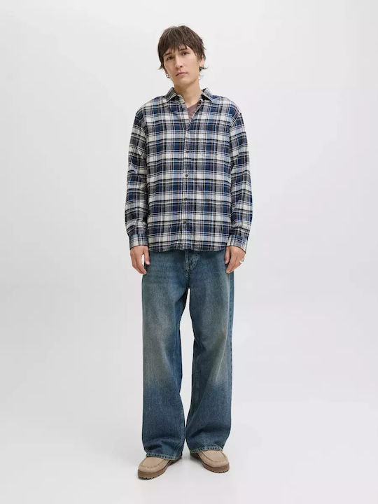 Long Sleeve Flannel Checked Blue Shirt