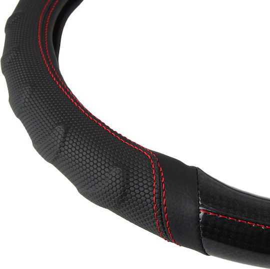 AMiO Car Steering Wheel Cover SWC-21 with Diameter 37-39cm Synthetic Black with Red Stitching