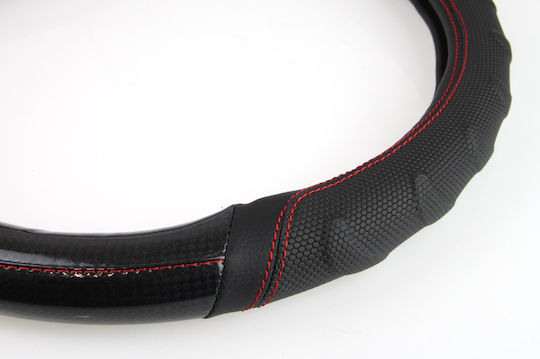 AMiO Car Steering Wheel Cover SWC-21 with Diameter 37-39cm Synthetic Black with Red Stitching