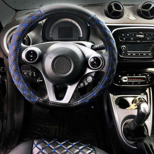 Auto Gs Car Steering Wheel Cover Elegant with Diameter 45cm made of Leatherette Black with Blue Stitching