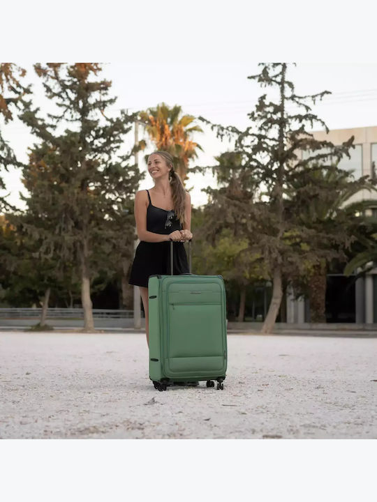 Newcom Large Fabric Travel Suitcase Green with 4 Wheels Height 83cm