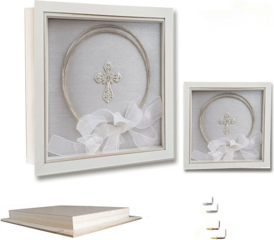 White Wooden Wedding Crown Case Silver Cross 30x30
