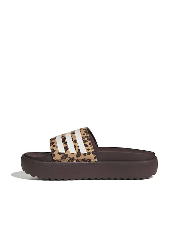 Adilette Slides με Πλατφόρμα σε Καφέ Χρώμα