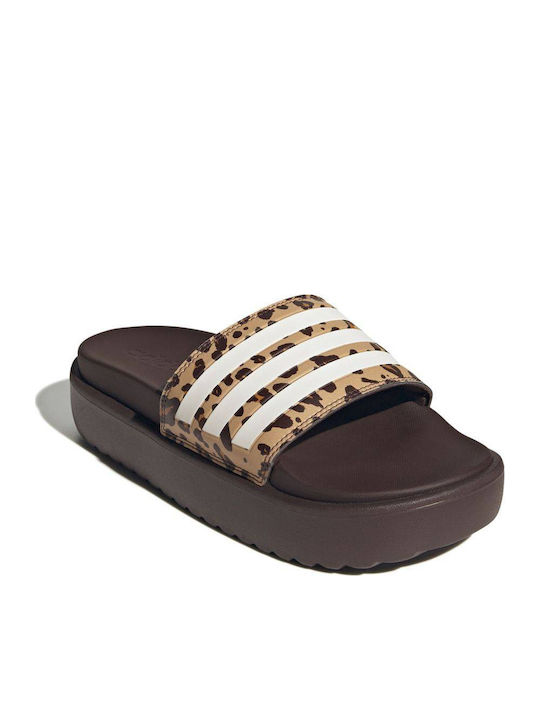 Adilette Slides με Πλατφόρμα σε Καφέ Χρώμα