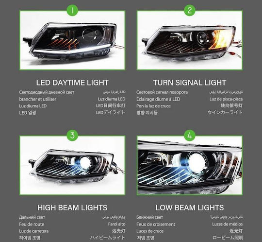 Μπροστινά Φανάρια Set Skoda Octavia Mk3 2014-2017 Drl Μαύρα Carner
