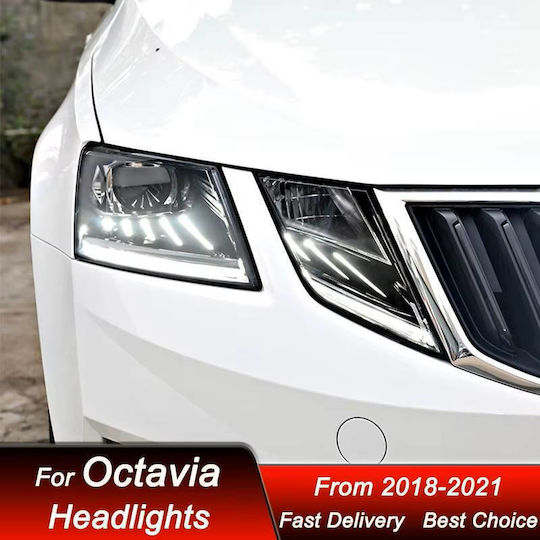 Front Lights Set Skoda Octavia Mk3 2017-2022 Drl Black Carner