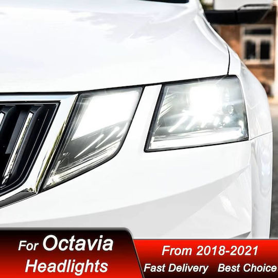 Front Lights Set Skoda Octavia Mk3 2017-2022 Drl Black Carner