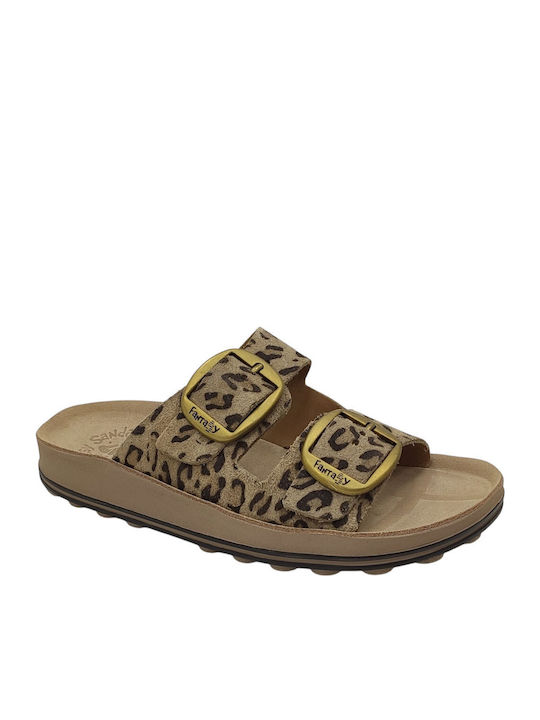 Despoina Leather Women's Flat Sandals Anatomic Moka Leopardo