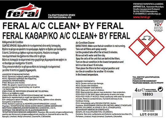 Feral Clean+ Течен Препарат За Почистване На Автомобилни Климатични Уредби 4л