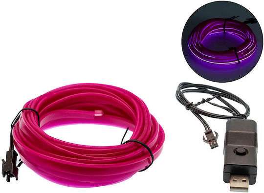 LED Flexible Neon Light Cable 5m 12v USB Purple Interior Car Lighting W14677