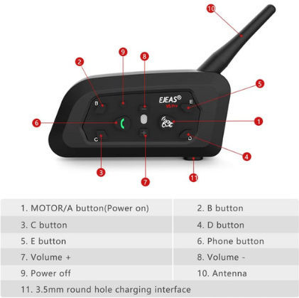 EJEAS V6 Pro Ενδοεπικοινωνία Μονή για Κράνος Μηχανής με Bluetooth