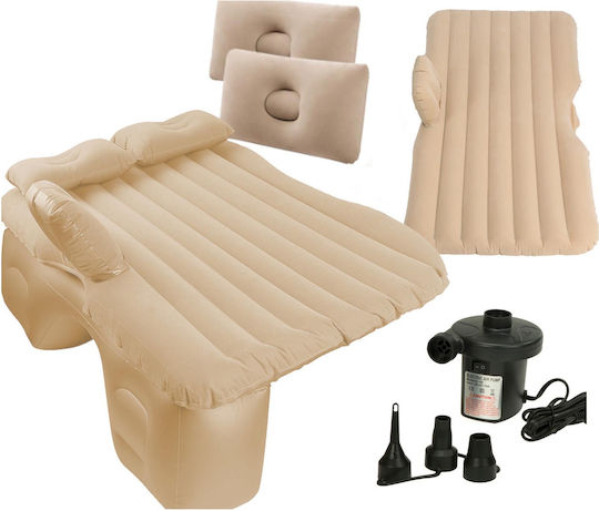 ikonka Saltea Gonflabilă Auto Saltea Inflatable - Pat pentru Mașină cu 2 Perne 130 x 80cm în Culoare Bej