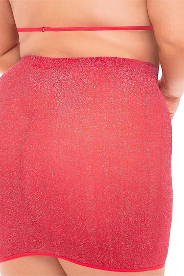 Pink Lipstick Lingerie Sexy Σετ Εσωρούχων με Διαφάνεια Κόκκινο Plus Size 2τμχ