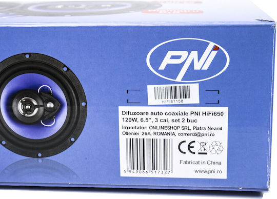 PNI HiFi650 Ηχείο Αυτοκινήτου Ομοαξονικά με 120W RMS (3 Δρόμων)