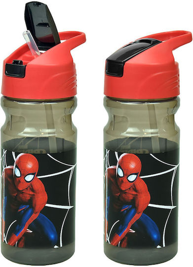 Gim Flip Plastic Water Bottle Spider-man Black City 500 Ml